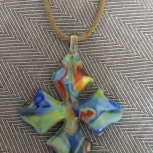 Murano glass leather necklace from Italy